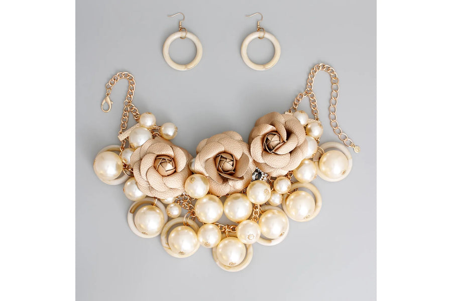 Radiant Gold Rose Pearl Necklace Set