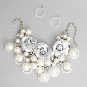 Radiant Silver Rose Pearl Necklace Set