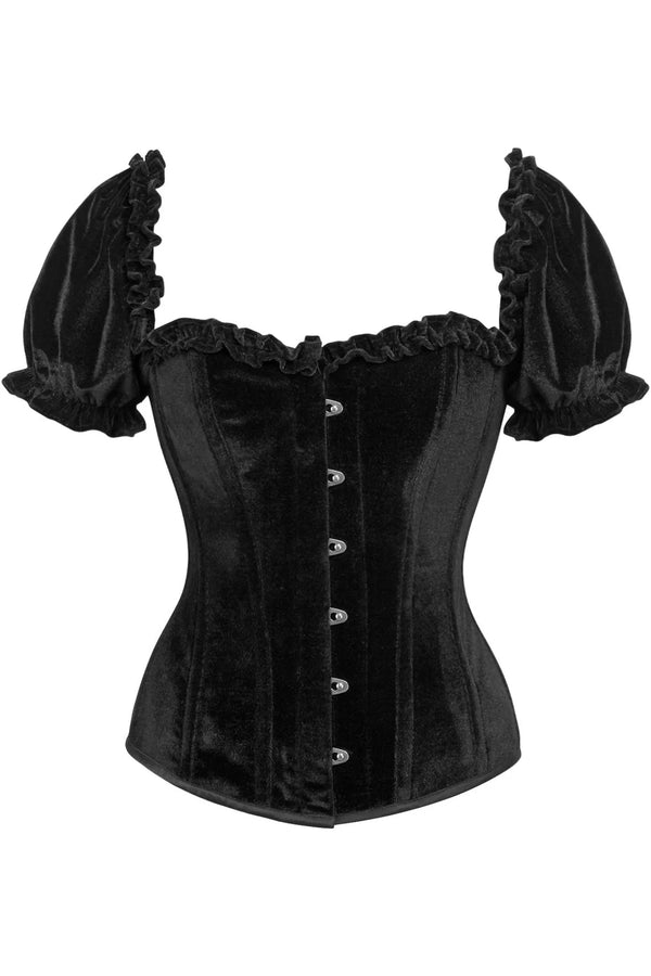 Steel Boned Black Velvet Overbust Corset w/Sleeves