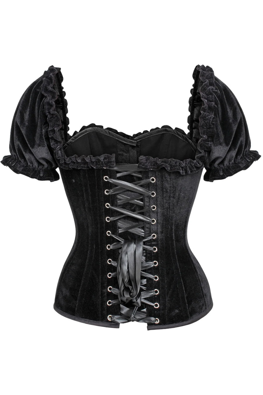 Steel Boned Black Velvet Overbust Corset w/Sleeves