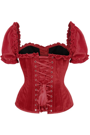 Steel Boned Dark Red Velvet Overbust Corset w/Sleeves