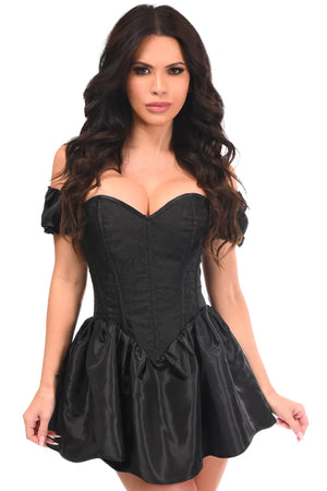 Steel Boned Black Brocade & Taffeta Corset Dress