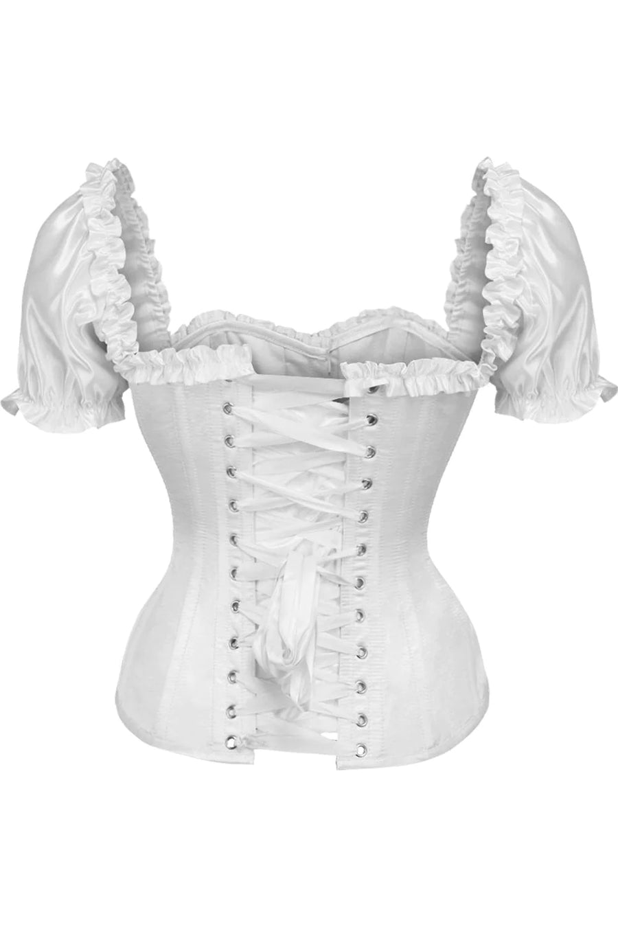 Steel Boned White Satin Overbust Corset w/Sleeves