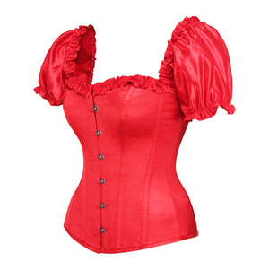 Steel Boned Red Satin Overbust Corset w/Sleeves