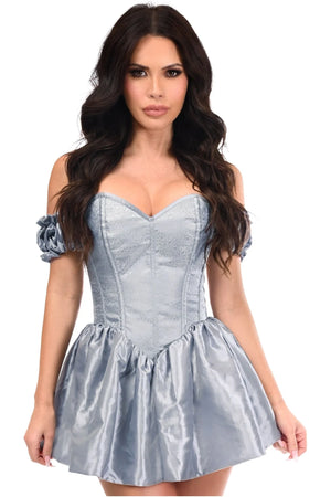 Steel Boned Dusty Blue Brocade & Taffeta Corset Dress