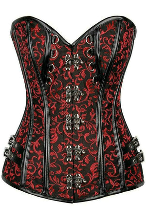 Top Drawer Brocade & Faux Leather Steel Boned Corset