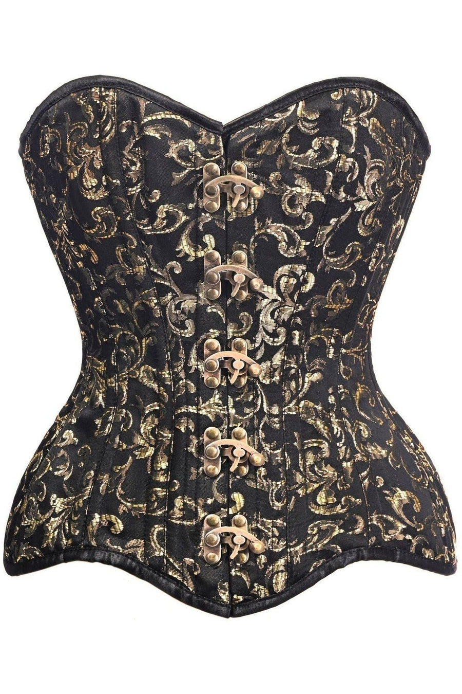 Steel Boned Black and Gold Brocade Corset Top | Vintage Lace-Up Waist Cincher