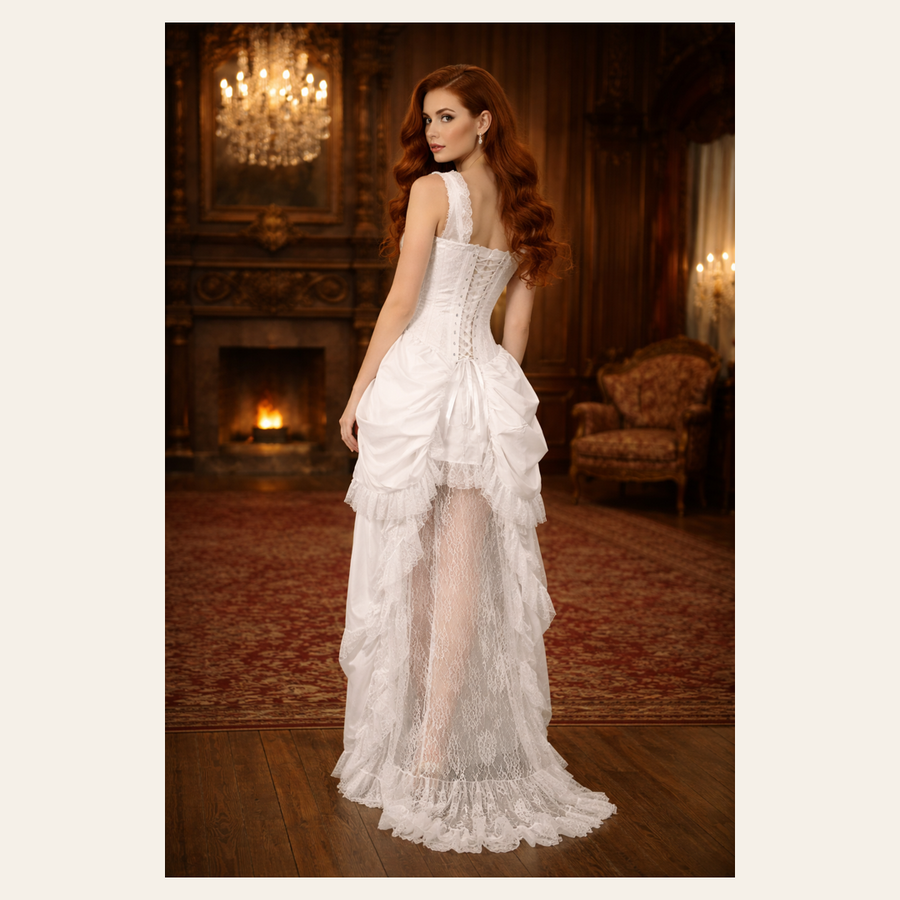 Top Drawer Steel Boned White Lace Victorian Bustle Corset Dress