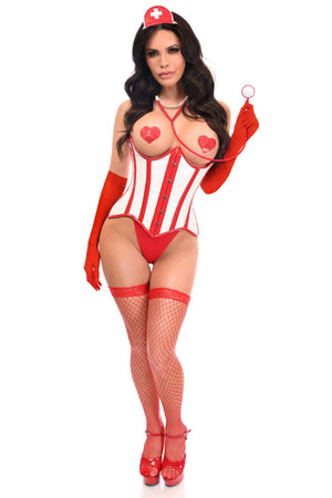 4 PC Vinyl Nurse Corset Costume