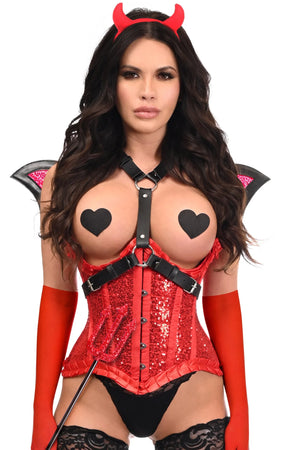 5 PC Red Sequin Devil Harness Corset Costume