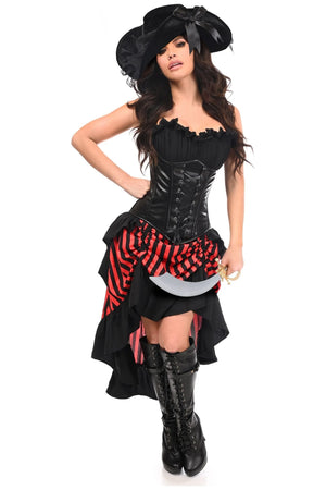 4 PC Black/Red Premium Pirate Corset Costume