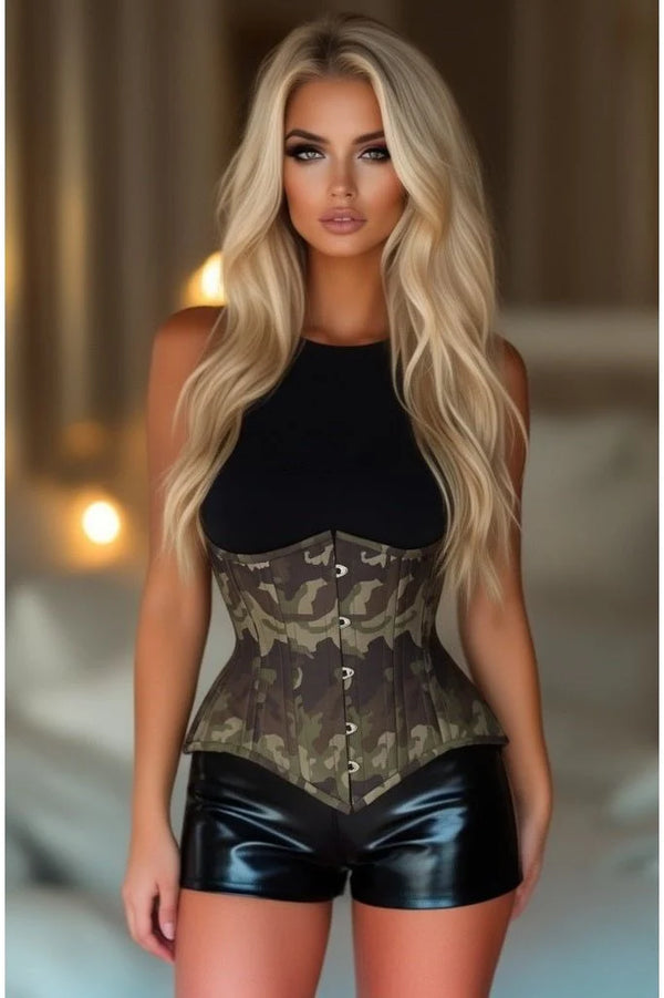 Top Drawer Camouflage Double Steel Boned Waist Training Corset Cincher