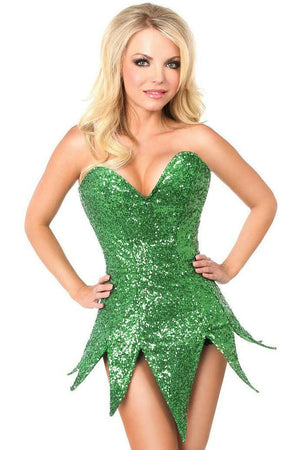 Top Drawer Green Sequin Steel Boned Corset Dress