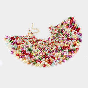 Multi Color Pearl Bib Necklace