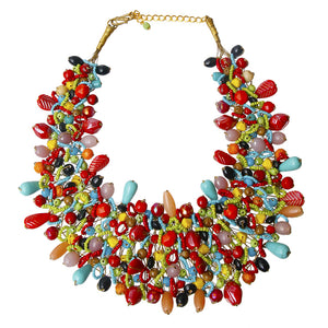 Rainbow Color Bead and Copper Bib Necklace