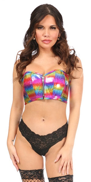 Lavish Rainbow Glitter Short Bustier Top