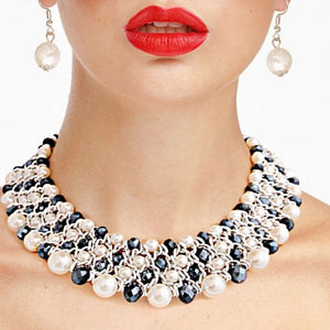 White Pearl Black Bead Collar - divasbeautique