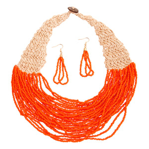 Orange Seed Bead Layered Necklace