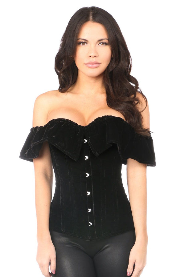 Black Velvet Off-The-Shoulder Steel Boned Corset